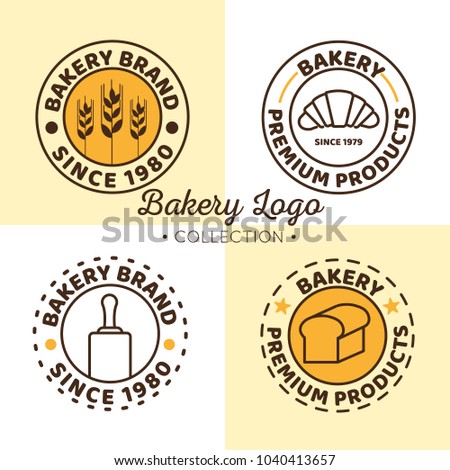 Bakery Shop Logo, Badges, Label Design Elements set. Bread, cake, cafe, Sticker emblem food template collection. vintage style objects retro vector illustration.