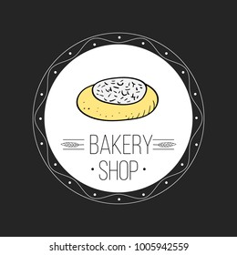 Bakery shop logo with cheesecake labels design for cafe, restaurant, bake shop - Vector illustration hand drawn