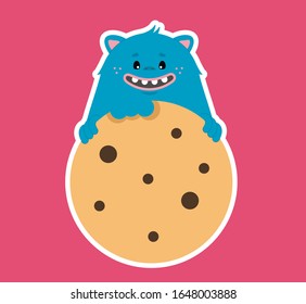 Bakery shop logo with cookie and happy monster. Gift card svg