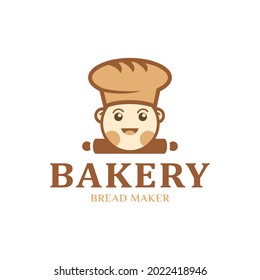 Bakery shop logo with cute bread maker concept