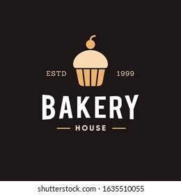 Bakery shop logo design with Cupcake icon for baker, bakery shop, cafe