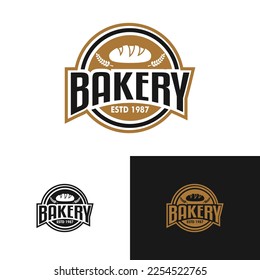 bakery shop logo, label, badge, emblem. vintage style. Golden wheat. Isolated on white background. Vector illustration, circle shape logo.