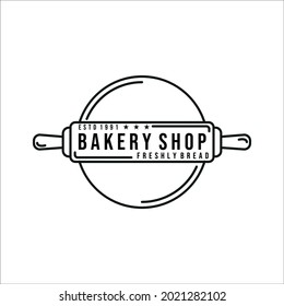 bakery shop logo line art simple minimalist vector illustration template icon design. rolling emblem with bakery concept for business label