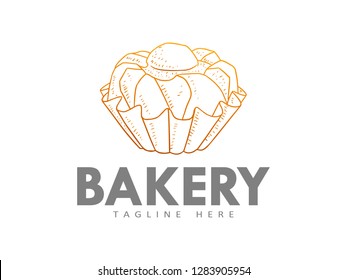 Bakery shop logo, with a modern line style, for use in cafes, markets, home bakeries, bakeries, etc.