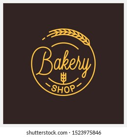 Bakery shop logo. Round linear logo of bakery wheat on black background