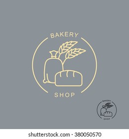 Bakery Shop Logo. Sack Of Flour And Bread. Spikelets Of Wheat To Produce Flour. Bakehouse Emblem