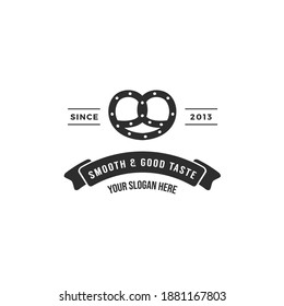 Bakery Shop logo template vector object for logotype or badge Design. Trendy retro style vector illustration, Pretzel silhouette.