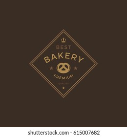 Bakery Shop logo template vector object for logotype or badge Design. Trendy retro style illustration, Pretzel silhouette.