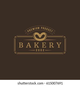 Bakery Shop logo template vector object for logotype or badge Design. Trendy retro style illustration, Pretzel silhouette.