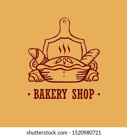 Bakery Shop Logo - vector illustration. Homemade cakes: bread, pies, bagels, loaves.