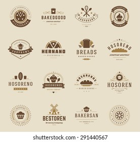 Bakery Shop Logos, Badges and Labels Design Elements set. Bread, cake, cafe vintage style objects retro vector illustration.