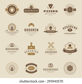 Bakery Shop Logos, Badges and Labels Design Elements set. Bread, cake, cafe vintage style objects retro vector illustration.