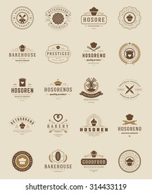 Bakery Shop Logos, Badges and Labels Design Elements set. Bread, cake, cafe vintage style objects retro vector illustration.