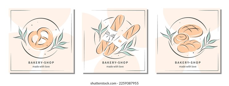 Bakery shop logos. Set of design for bread shop. Vector illustration for logo, poster, label or menu.