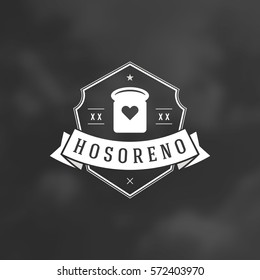 Bakery shop Logotype Design Element in Vintage Style Badge Retro vector illustration. Bread and ribbon symbols.