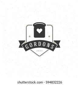 Bakery shop Logotype Design Element in Vintage Style Badge Retro vector illustration. Bread and ribbon symbols.