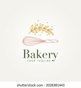 tienda de panadería minimalista de línea de arte icono plantilla de ilustración vectorial diseño. tienda simple de pasteles premium, panadería, concepto de logotipo de cocción