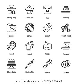 Bakery Shop outline Icons - stroke, vector