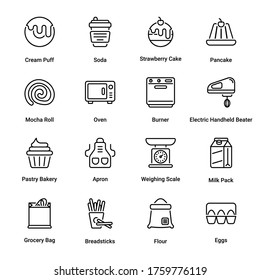Bakery Shop outline Icons - stroke, vector