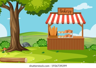 Bakery Shop In The Park Scene Illustration