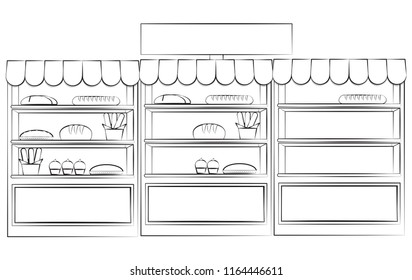 bakery shop pastry cake bread fast food presenting on show case sign banner show your logo text company name template empty text