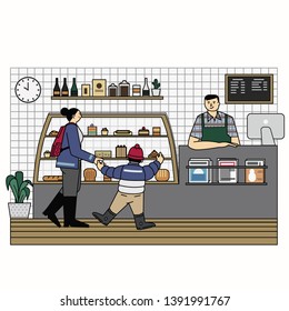 Bakery Shop Scene Vector Illustration