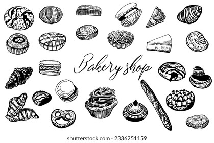 Panadería, panadería, pasteles, croissant, donuts, muffins, macarons 