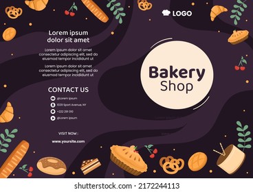 Bakery Shop Social Media Brochure Template Flat Cartoon Background Vector Illustration