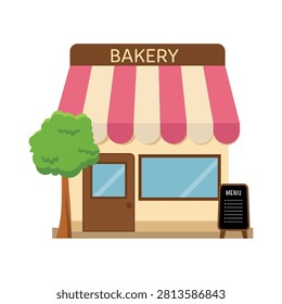 Bakery Shop Storefront Illustration with Awning and Menu Board