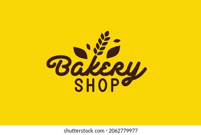 Bakery Shop. Typography Logo. Wheat details