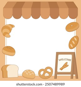 bakery shop with various types of little cute bread theme frame, vector illustration