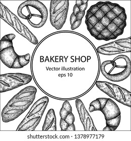Bakery shop. Vector hand drawn illustration. Vintage elements for labels, flayers and packaging design.