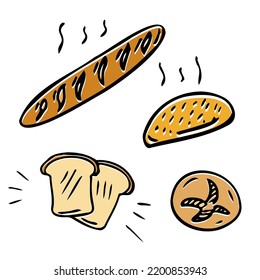 Iconos vectoriales de la tienda de panadería. Horneado de trigo con panes calientes. Elementos para la panadería, el diseño de pastelería