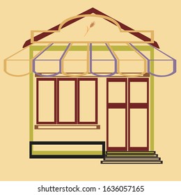Bakery shop vector illustration on a beige background.