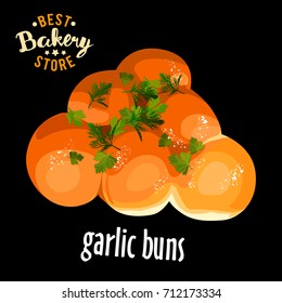 Bakery shop vector lush garlic buns for dinner. Baked bread product.