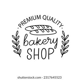 Bakery shop. Vector vintage logo word. Design typography, logo, badge, label, icon. Hand drawn calligraphy text. Typography bakery logo. Signboard simple icon bakery. Black and white illustration.