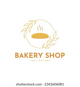 Bakery shop wheat bread Logo Design Idea With leaf circle