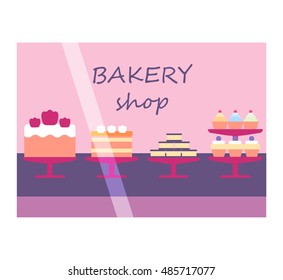 Bakery shop window facade illustration vector isolated