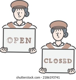 Bakery Shop Woman Clerk Illustration
(open Closed)