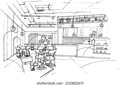 bakery shop,beverage and dessert shop sketch drawing,Modern design,vector,2d illustration