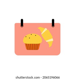 Bakery sign. Muffin and croissant. Vector illustration