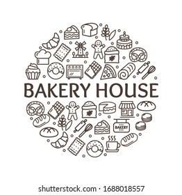 Bakery Signs Round Design Template Thin Line Icon Concept for Promotion, Marketing and Advertising. Vector illustration