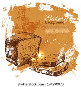 Bakery Sketch Background. Vintage Hand Drawn Illustration