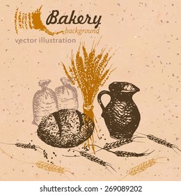 Bakery sketch background,drawing hand, vector illustration.