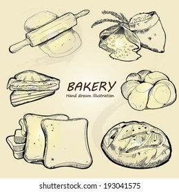 Bakery sketch icon set. hand drawn illustrations