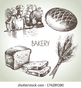 Bakery sketch icon set. Vintage hand drawn illustrations