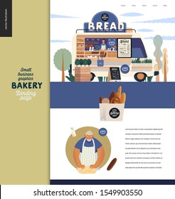 Bakery -small business illustrations -landing page design template -modern flat vector concept illustration of bread shop web page design -food truck, baker, bread