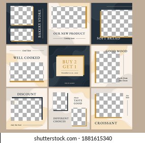 Bakery social media post templates. Wave line abstract, pastel and dark blue. Perfect for your social media, and branding