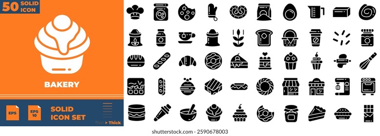 Bakery Solid Editable Icons set. Vector illustration in modern thin solid style of bakery icons: muffin, cake, cupcake, etc