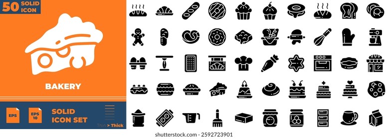 Bakery Solid Editable Icons set. Vector illustration in modern thin solid style of bakery icons: muffin, bread, donut, etc